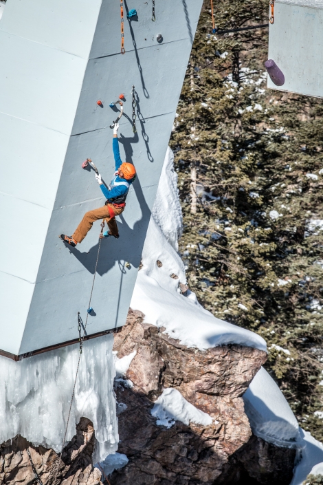 Grant Kleeves competes at the Ouray Ice Festival Competition