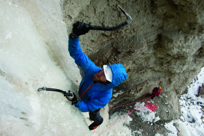 Grant Kleeves ice climbing in Colorado